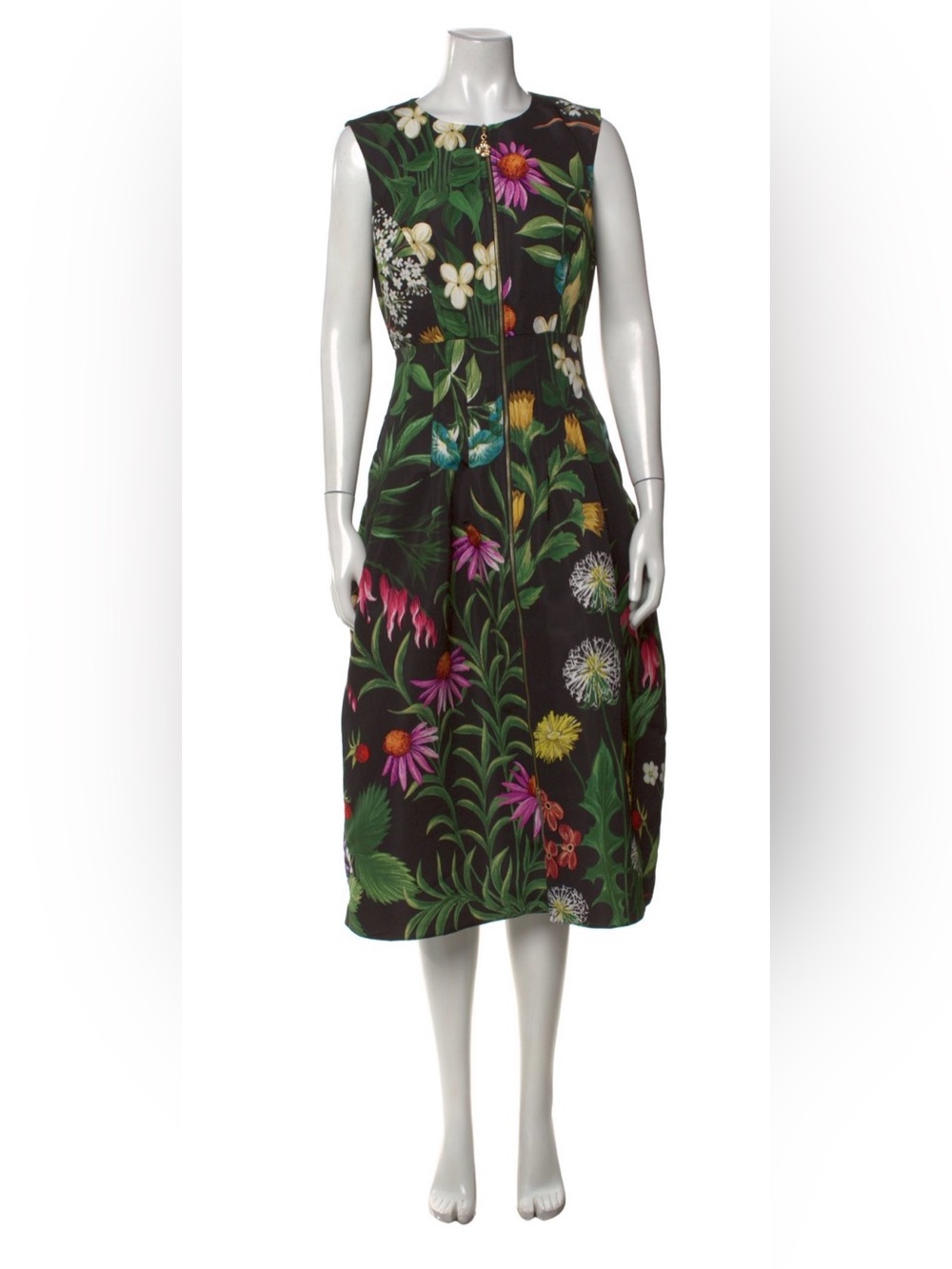 Oscar de la Renta Black Floral Midi Dress